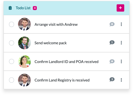 Tenancy todo list interface with comments
